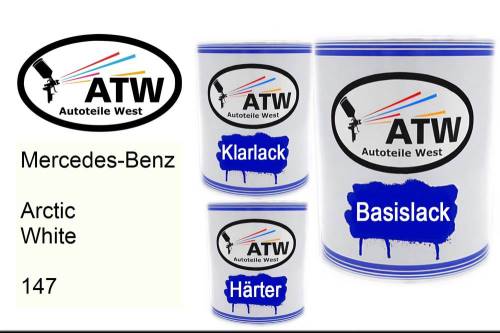 Mercedes-Benz, Arctic White, 147: 1L Lackdose + 1L Klarlack + 500ml Härter - Set, von ATW Autoteile West.